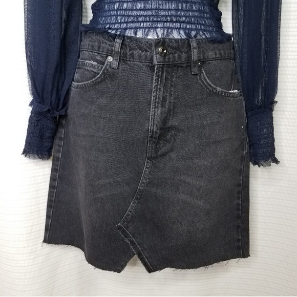 Free People black denim mini skirt size 24 - Picture 2 of 6